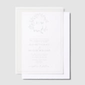 Vellum Sage Green Leafy Crest Monogram Huwelijk Vellum Uitnodigingen (Offset)