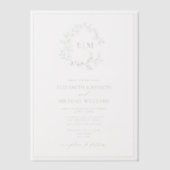 Vellum Sage Green Leafy Crest Monogram Huwelijk Vellum Uitnodigingen (Voorkant)
