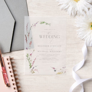 Vellum Trendy Elegant Wildflower Bloemen Huwelijk Vellum Uitnodigingen