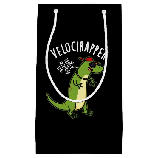 Veloci-rapper Funny Dinosaur Pun Dark BG Klein Cadeauzakje (Voorkant)