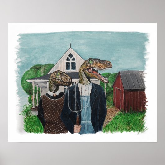 Velociraptor American Gothic Poster (Voorkant)