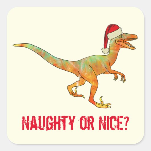 Velociraptor Dinosaur Festive Funny Raptor Slogan Vierkante Sticker (Voorkant)