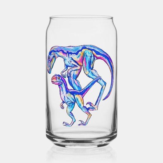 Velociraptor Dinosaurus Mom & Baby Blikvorm Glas (Achterkant)