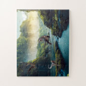 Velociraptor en T-Rex in prehistorisch Oerwoud Legpuzzel (Verticaal)