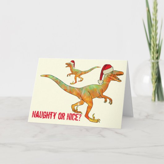 Velociraptor Funny Festive Santa Raptor Dinosaur Kaart (Voorkant)