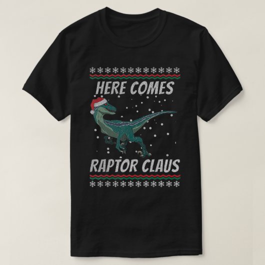 Velociraptor Kerst Hier komt Raptor Claus Chr T-shirt (Design voorkant)