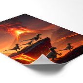 Velociraptor met een uitbarstende vulkaan poster (Hoek)