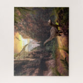 Velociraptor & Pterosaur in prehistorisch landscha Legpuzzel (Verticaal)