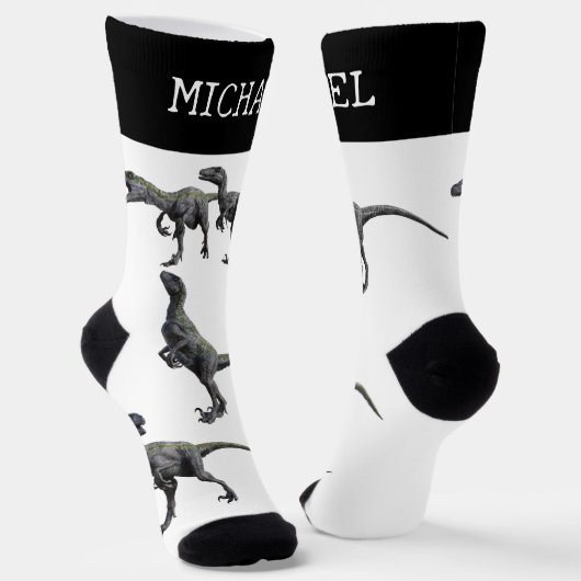 Velociraptor Raptor Dinosaur gepersonaliseerde naa Sokken (Gebogen)