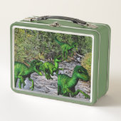 Velociraptors door een bergstroom (Voorkant)