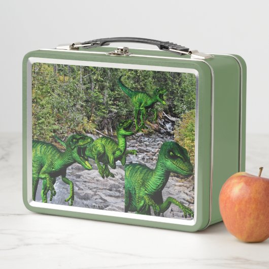 Velociraptors door een bergstroom (In situ)