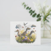Velociraptors in een weide briefkaart (Staand voorkant)