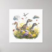 Velociraptors in een weide canvas afdruk (Voorkant)