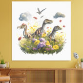 Velociraptors in een weide canvas afdruk (Insitu (Woonkamer))