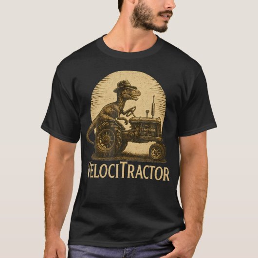 Velocitractor Grappige Dinosaur Farmer Tractor Mas T-shirt (Voorkant)