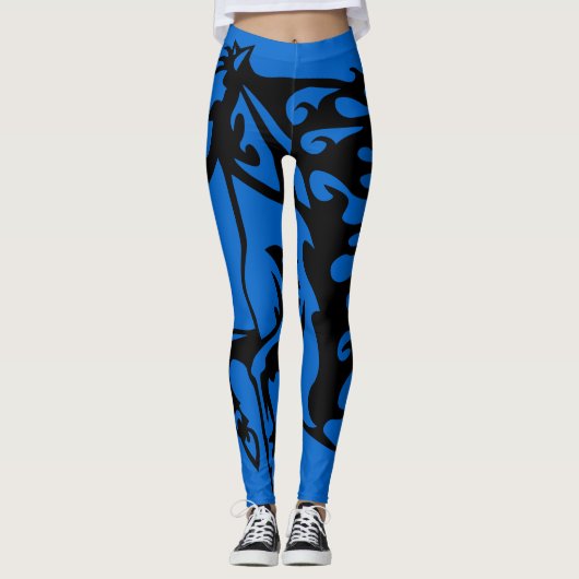 Velocity Blue Pony Horse Stallion Bronco Line Art Leggings (Voorkant)