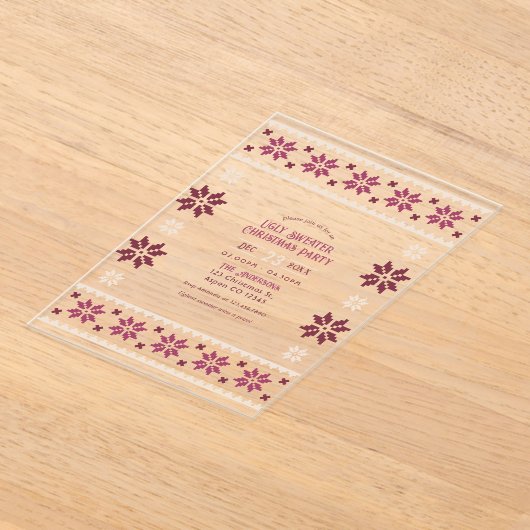 Velvet Berry Ugly Sweater Christmas Party Acryl Uitnodigingen (Laagn)