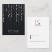 VELVET BLACK STRING LIGHTS STUD EARRING DISPLAY VISITEKAARTJE (Voorkant / Achterkant)