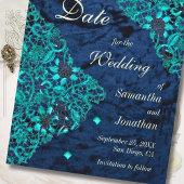 Velvet Blauwgroen en Navy Luxury Wedding Save The Date