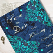Velvet Blauwgroen en Navy Luxury Wedding Save The Date