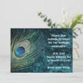 Velvet Green Peacock Birthday-uitnodigingen Kaart (Staand voorkant)