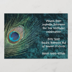 Velvet Green Peacock Birthday-uitnodigingen Kaart