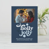 Velvet Ice Modern Blue Christmas Photo Feestdagenkaart (Staand voorkant)
