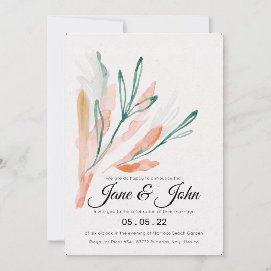 Velvet Jade Peach Foliage Wedding Kaart (Voorkant)