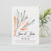 Velvet Jade Peach Foliage Wedding Kaart (Staand voorkant)