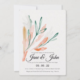 Velvet Jade Peach Foliage Wedding Kaart