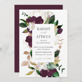 Velvet Magnolia en Ivory flower geometrische bruil Kaart