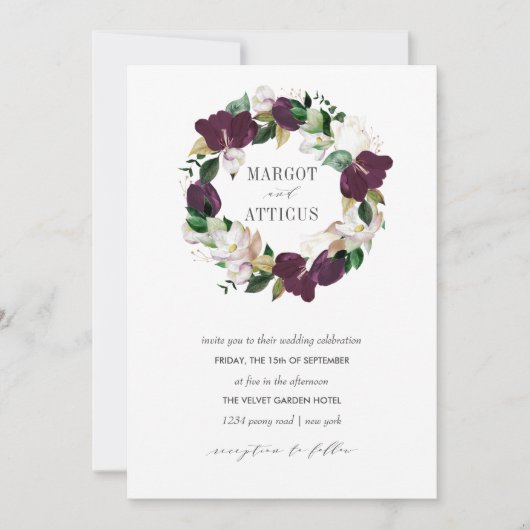 Velvet Magnolia en Ivory flower met bruiloft Kaart (Voorkant)