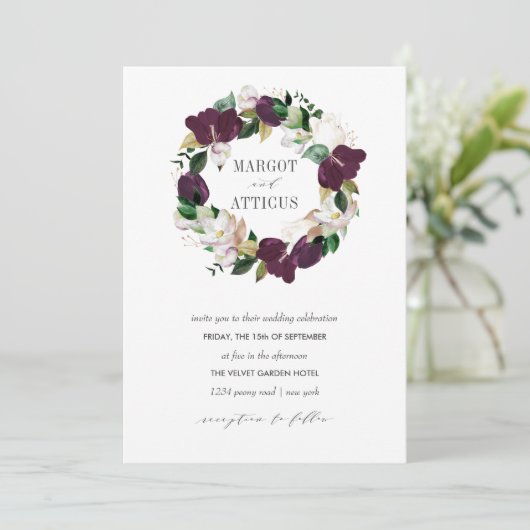 Velvet Magnolia en Ivory flower met bruiloft Kaart (Staand voorkant)