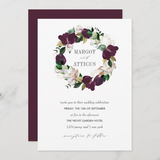 Velvet Magnolia en Ivory flower met bruiloft Kaart (Voorkant / Achterkant)