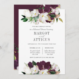 Velvet Magnolia Flower Wedding Rehearsal Dinner Kaart