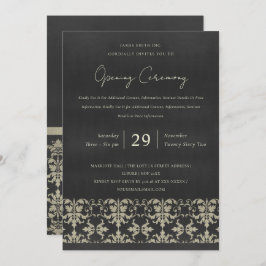 VELVET NAVY SILVER DAMASK GRAND OPENING CEREMONY KAART