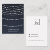 VELVET NAVY STRING LIGHTS STUD EARRING DISPLAY VISITEKAARTJE (Voorkant / Achterkant)