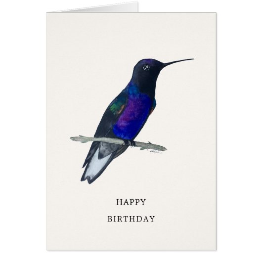 Velvet-Paars Coronet Hummingbird Birthday Kaart (Voorkant)