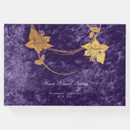 Velvet Paars Violet Grape Gold Floral Weddenschap  Gastenboek