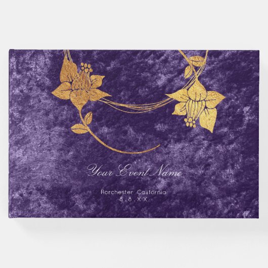 Velvet Paars Violet Grape Gold Floral Weddenschap Gastenboek (Voorkant)