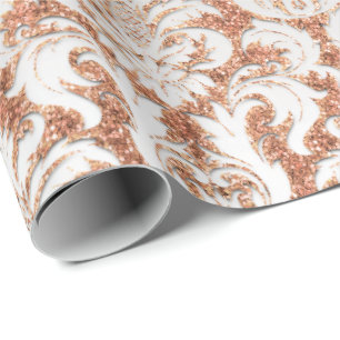 Velvet Peach Roos Gold Silver Damask Elegant Cadeaupapier