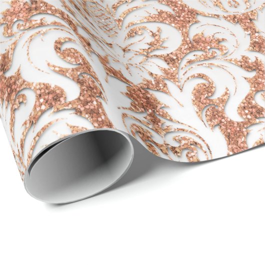 Velvet Peach Roos Gold Silver Damask Elegant Cadeaupapier (Rol Hoek)
