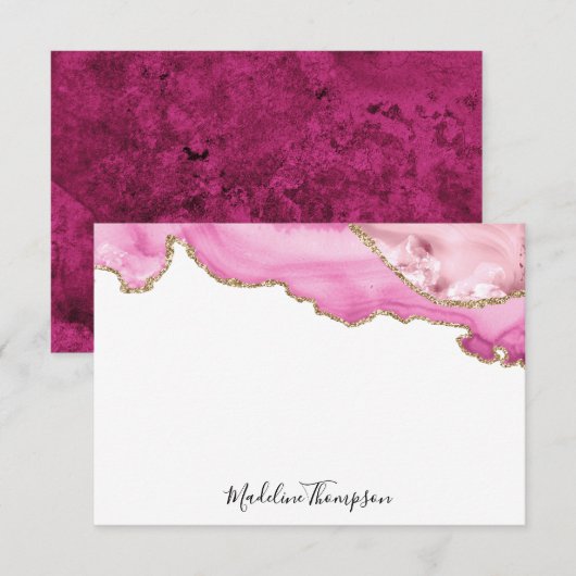 Velvet Pink Agate Geode Script Typography Notitiekaartje (Voorkant / Achterkant)