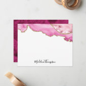 Velvet Pink Agate Geode Script Typography Notitiekaartje (Voorkant / Achterkant in situ)