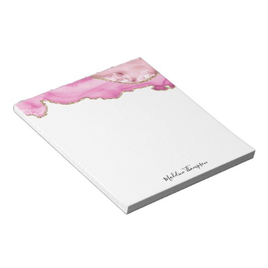 Velvet Pink Gold Agate Geode Script Typography Notitieblok (Schuin)