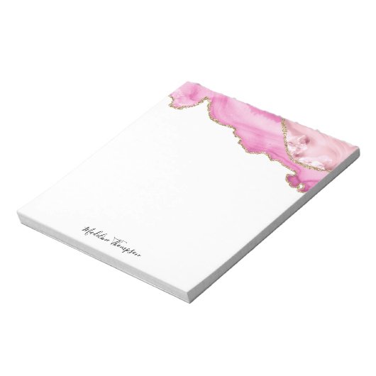 Velvet Pink Gold Agate Geode Script Typography Notitieblok (Linkerzijde)
