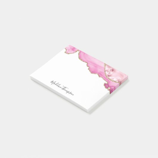 Velvet Pink Gold Agate Geode Script Typography Post-it® Notes (Schuin)