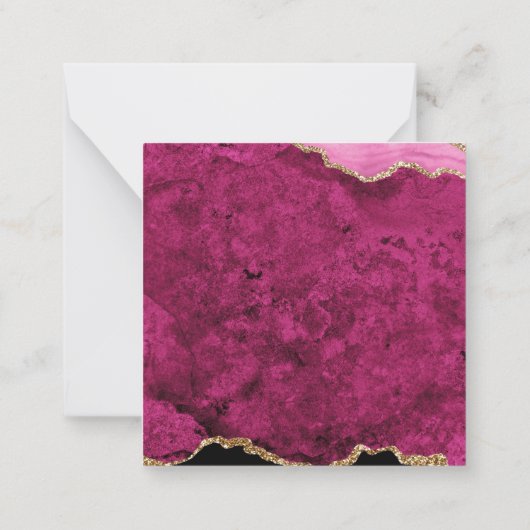 Velvet Pink Magenta Gold Agate Geode Script Square Notitiekaartje (Achterkant)