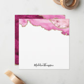 Velvet Pink Magenta Gold Agate Geode Script Square Notitiekaartje (Voorkant / Achterkant in situ)