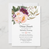 Velvet Plum en Blush Floral Virtual Baby shower Kaart (Voorkant)